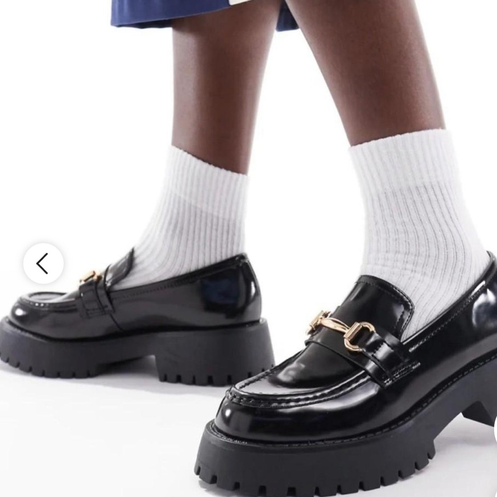 ASOS Black Loafers with gold detail